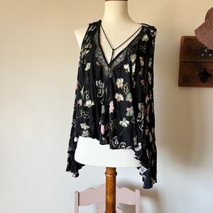 Free People Love Potion Open Back Swing Tank S Black Floral Lace
